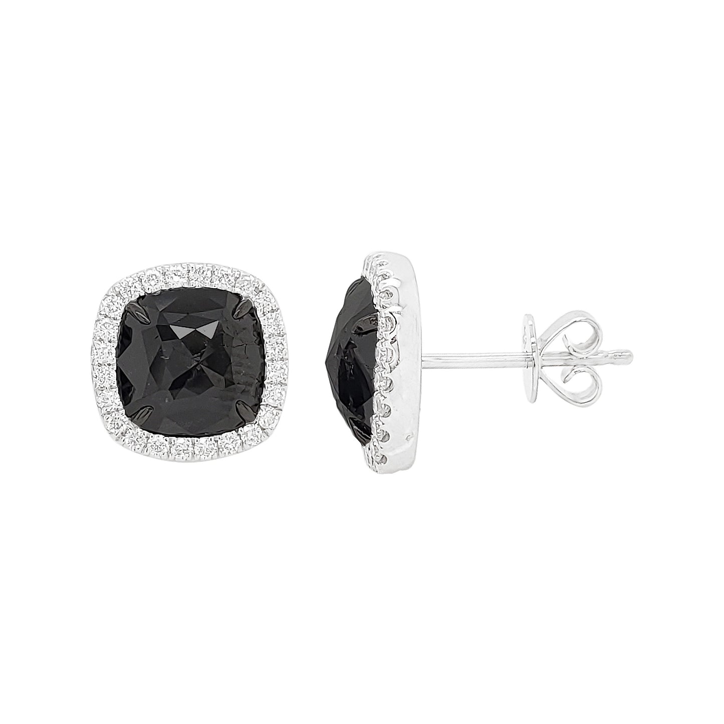 3.60 CTW Black Diamond Halo Stud Earrings: 14K White Gold