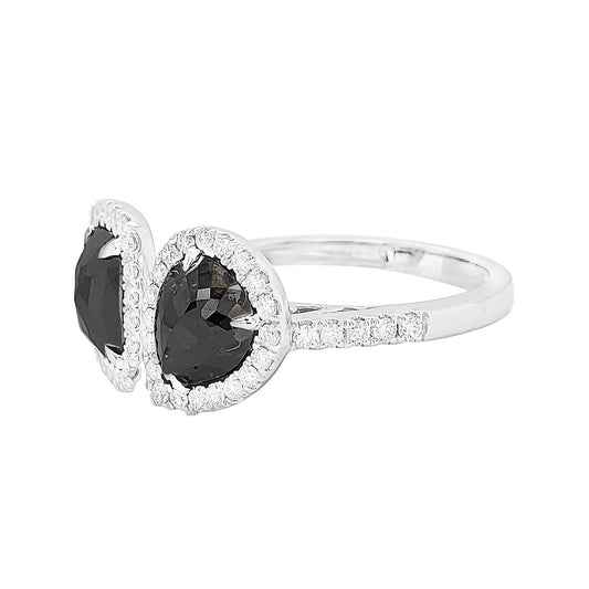 Black Diamond Ring | 14K Gold Halo, Cushion-Pear Cut