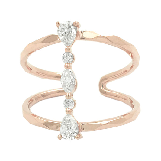 10K Rose Gold Diamond Ring Pear Marquise Round Cut 2/5 CTW Band Bridal Engagement Jewelry Anniversary Gift