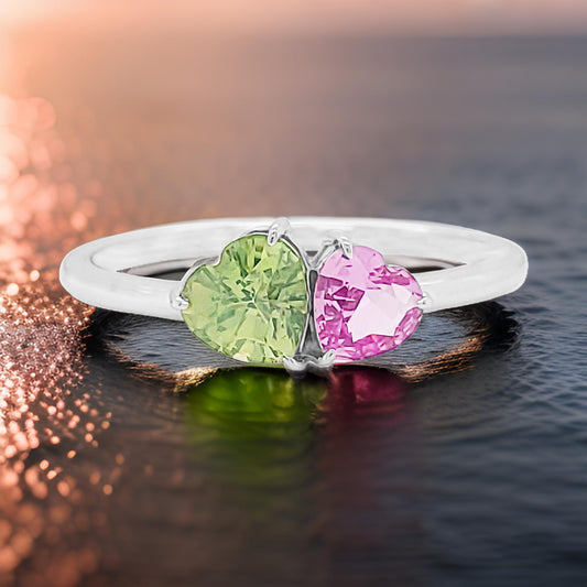14K Gold Heart-Shaped Sapphire Ring: Multicolor Gemstone