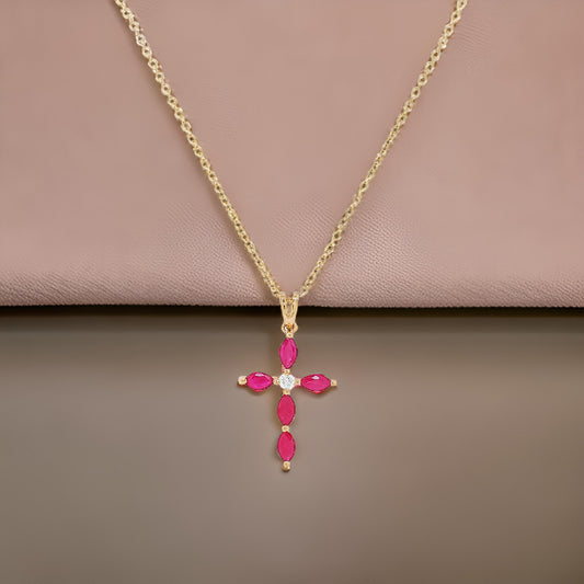 14K Gold Holy Cross Ruby & Diamond Pendant Necklace (3/5 CTW) - with 18" Chain