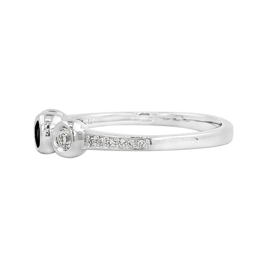 14K Gold Bezel Set Sapphire & Light Brown Diamond Band | Dainty Stacking Ring