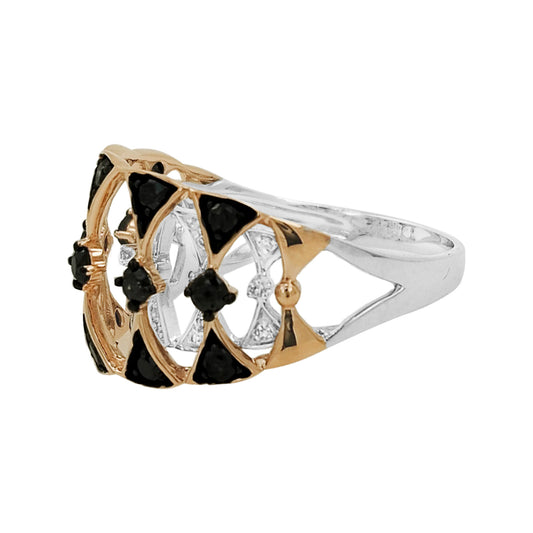 14KRose Gold Dual Tone Diamond Ring, Black & Light Brown Statement Ring