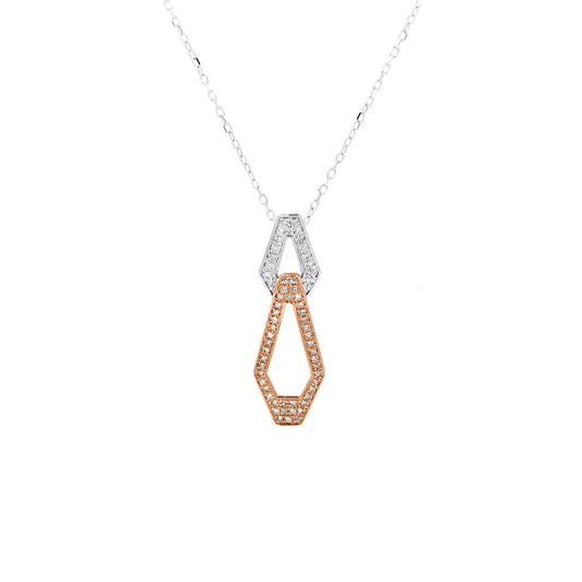 Two Tone Diamond Pendant 14K Rose White Gold Geometric Necklace 1/5 CTW Natural Diamond Dainty Jewelry 18 Inch Chain Anniversary Gift Her