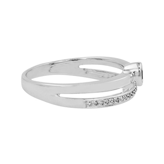 14K White Gold Sapphire Light Brown Diamond Ring, Bezel Set Stackable Band