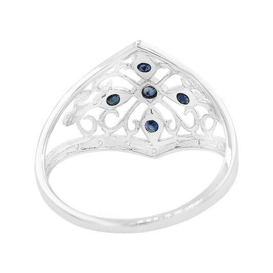 Vintage Art Deco Blue Sapphire Ring, Black Plating, Light Brown Diamond 14K White Gold