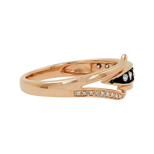 14K Rose Gold Light Brown Diamond Band Ring, Black Plating Inlay, Modern Fine Jewelry