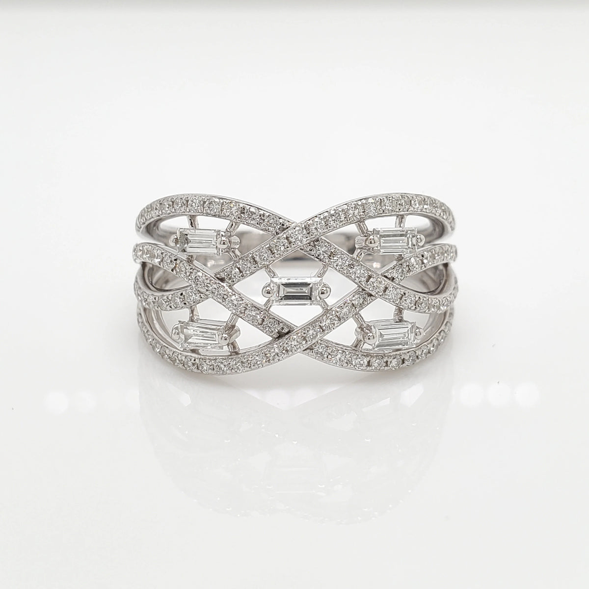 14K Solid Gold Round & Baguette Cut Diamond Ring | Anniversary Gift