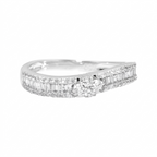 18K White Gold Mixed Cut Diamond Band, Round and Baguette Cluster Ring