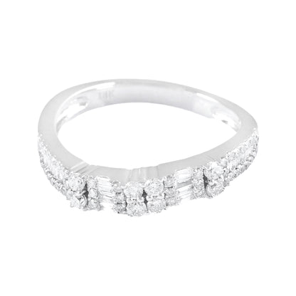 18K White Gold Mixed Cut Diamond Band, Baguette Round Cluster Wedding Ring