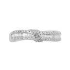 18K White Gold Bypass Ring, 1/2 CTW Baguette Diamond Band, Mixed Cut Cluster Wedding Ring
