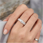 18K White Gold Bypass Ring, 1/2 CTW Baguette Diamond Band, Mixed Cut Cluster Wedding Ring