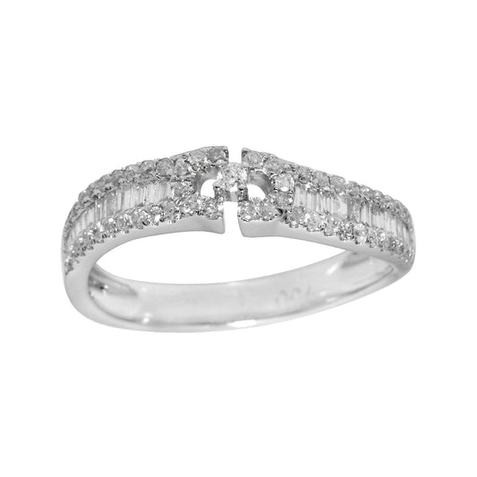 18K White Gold Geometric Diamond Ring, Baguette Round Cut Band, Modern Negative Space Wedding