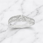 18K White Gold Geometric Diamond Ring, Baguette Round Cut Band, Modern Negative Space Wedding