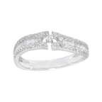 18K White Gold Geometric Diamond Ring, Baguette Round Cut Band, Modern Negative Space Wedding
