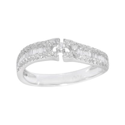 18K White Gold Geometric Diamond Ring, Baguette Round Cut Band, Modern Negative Space Wedding
