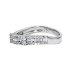 18K White Gold Curved Diamond Wedding Band, Baguette and Round Cut 1/2 CTW