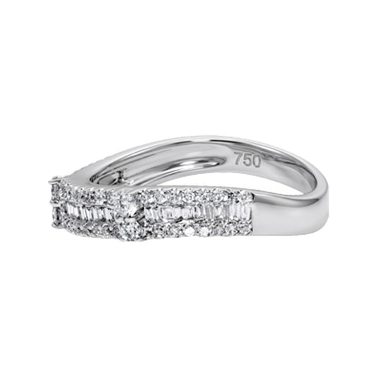 18K White Gold Curved Diamond Wedding Band, Baguette and Round Cut 1/2 CTW