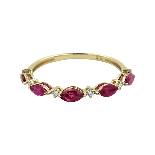 14K Yellow Gold Marquise Ruby Diamond Band Red Gemstone Wedding Ring July Birthstone Jewelry Minimalist Stackable Anniversary Gift For Her
