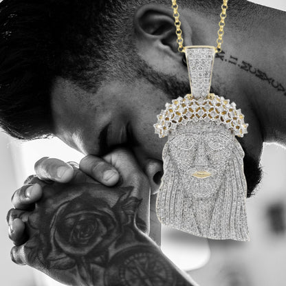 10K Yellow Gold Diamond Jesus Pendant | Iced Out Religious Gift
