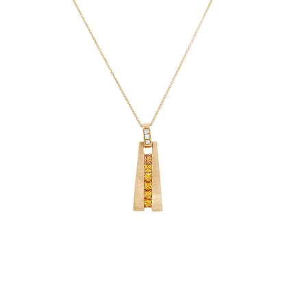 14K Yellow Gold Sapphire Ombre Necklace, Diamond Accent, Geometric Pendant