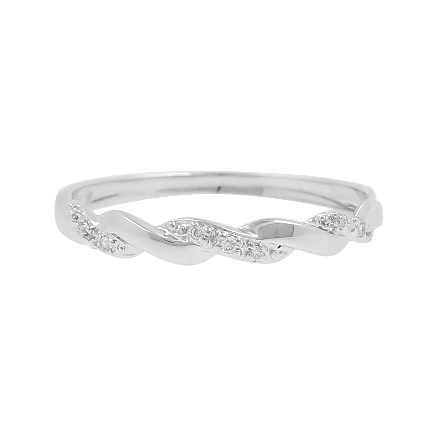 18K White Gold Twisted Diamond Ring, Natural Round Cut Infinity Band, Minimalist Stackable Wedding Promise Jewelry, Dainty Anniversary Gift