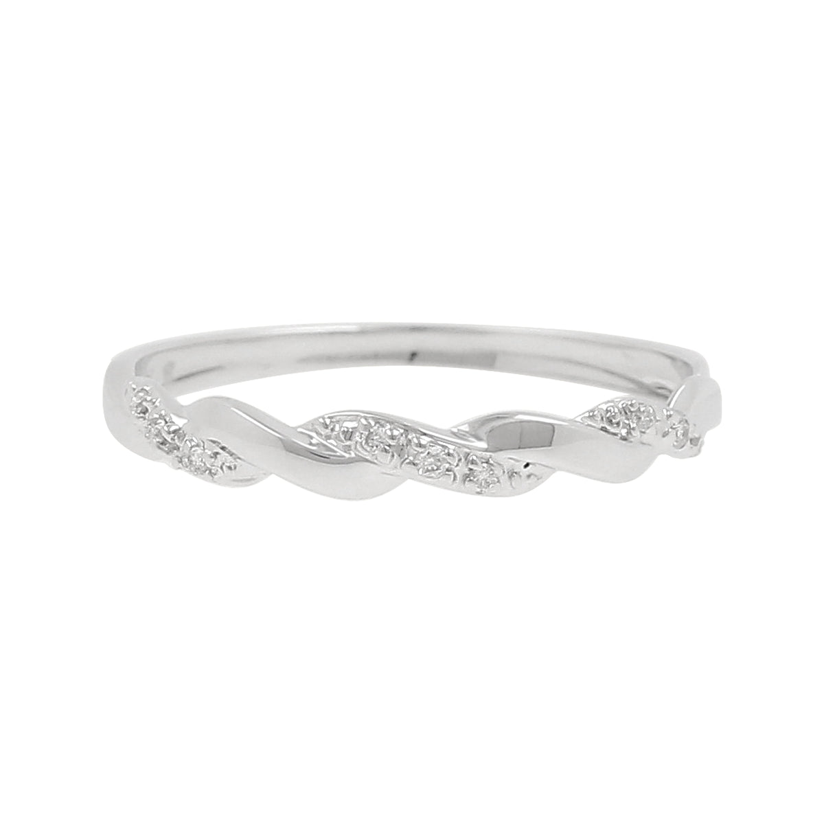 18K White Gold Twisted Diamond Ring, Natural Round Cut Infinity Band, Minimalist Stackable Wedding Promise Jewelry, Dainty Anniversary Gift