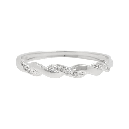 18K White Gold Twisted Diamond Ring, Natural Round Cut Infinity Band, Minimalist Stackable Wedding Promise Jewelry, Dainty Anniversary Gift