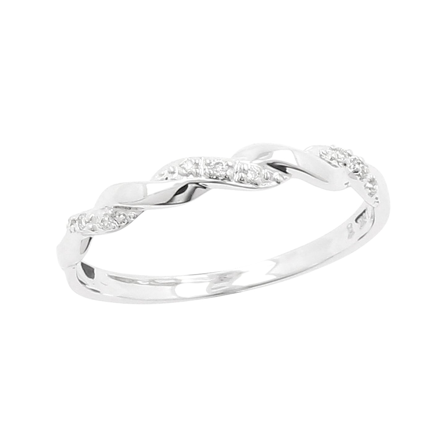 18K White Gold Twisted Diamond Ring, Natural Round Cut Infinity Band, Minimalist Stackable Wedding Promise Jewelry, Dainty Anniversary Gift