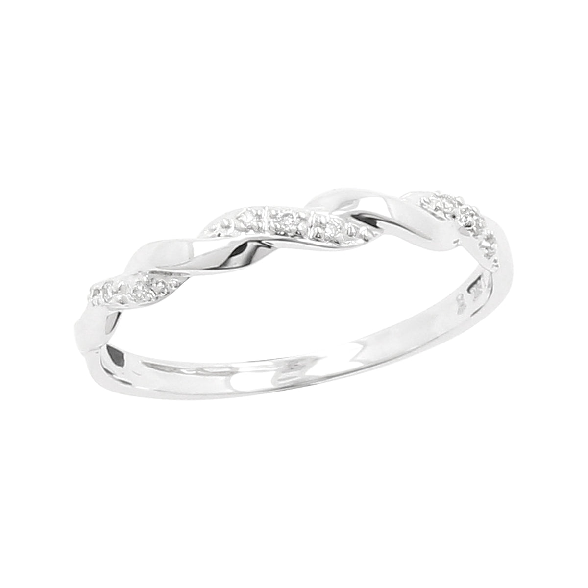 18K White Gold Twisted Diamond Ring, Natural Round Cut Infinity Band, Minimalist Stackable Wedding Promise Jewelry, Dainty Anniversary Gift