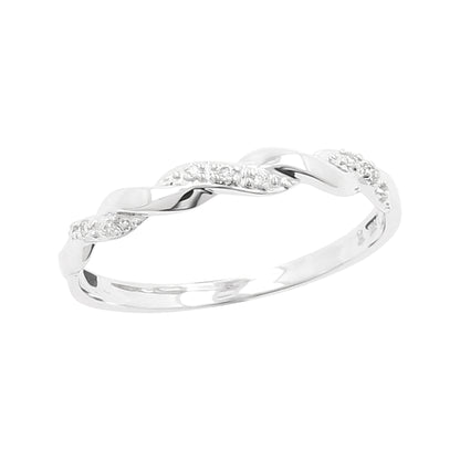 18K White Gold Twisted Diamond Ring, Natural Round Cut Infinity Band, Minimalist Stackable Wedding Promise Jewelry, Dainty Anniversary Gift