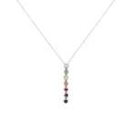14K White Gold Rainbow Sapphire Necklace, Vertical Bezel Pendant