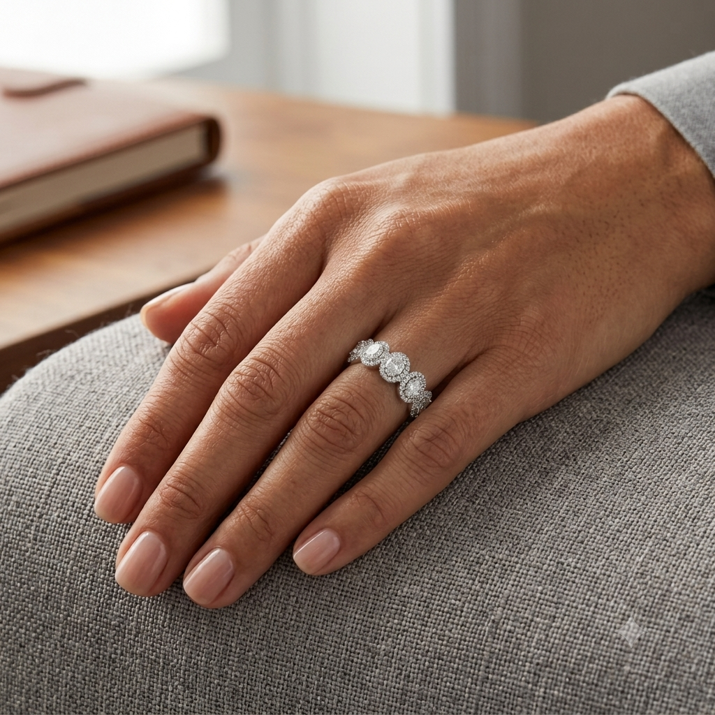 14K White Gold Oval Diamond Ring, 2CTW Round Halo Wedding Band, Multi Stone Anniversary Gift For Women, Statement Promise Jewelry