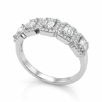 5 Stone Emerald Cut Diamond with Halo Anniversary Band