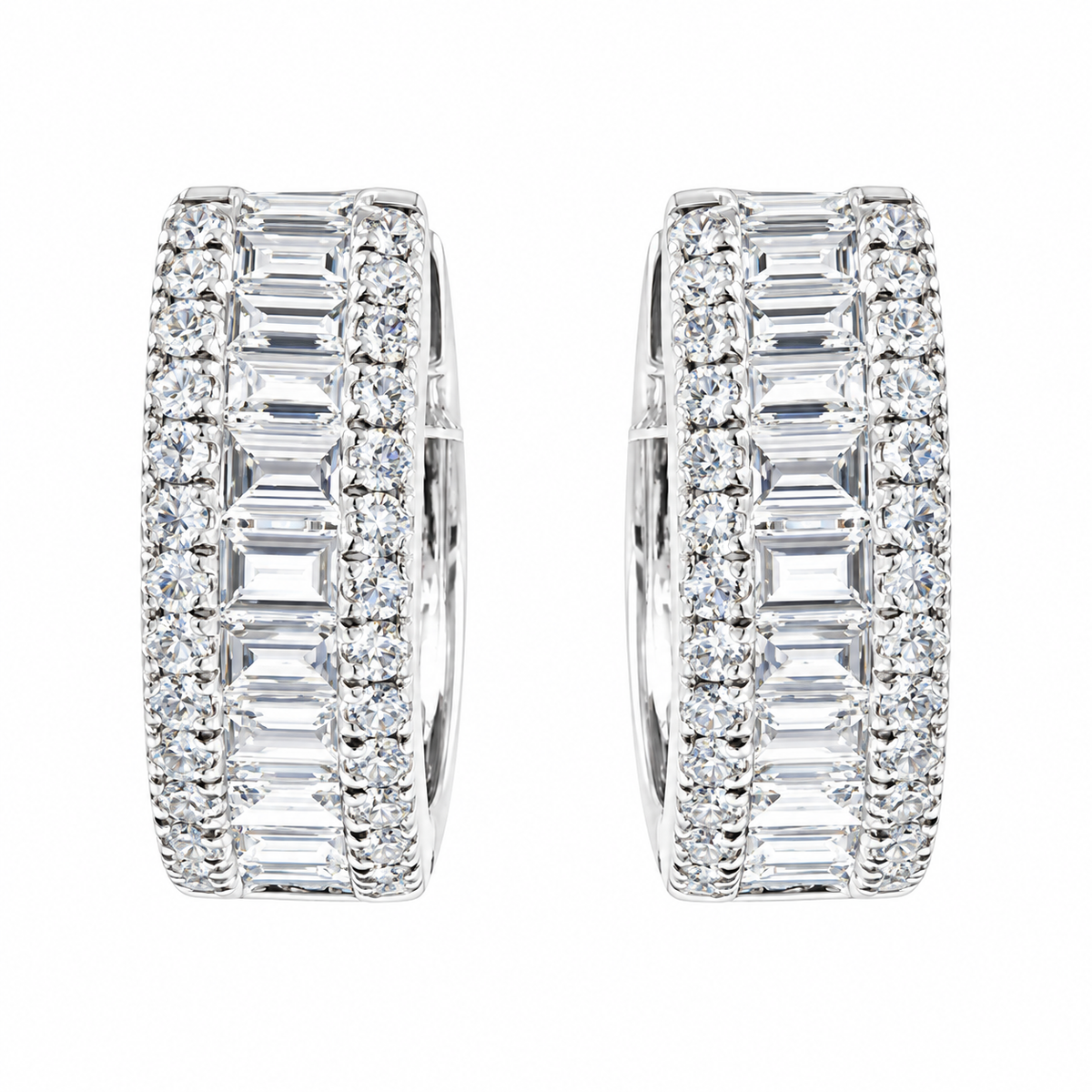14K Solid Gold Baguette Diamond Hoop Earrings | 1/2 CTW