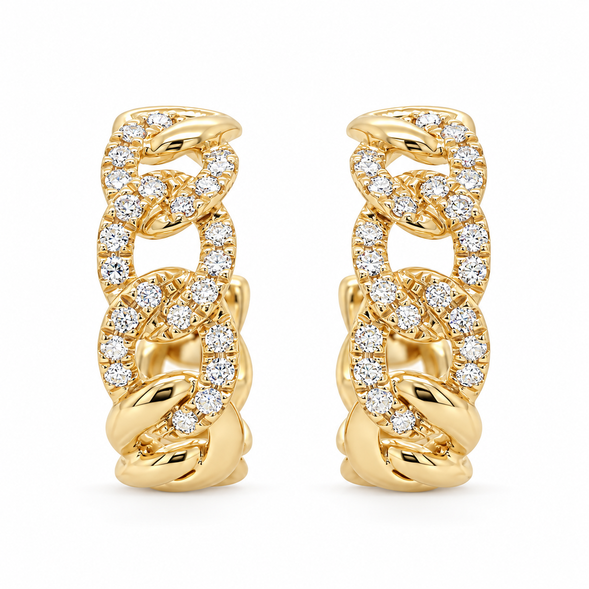 14K Yellow Gold Diamond Earrings, 1/5 CTW Interlocking Link Drop Jewelry, Pave Statement Dangle Bridal Anniversary Gift