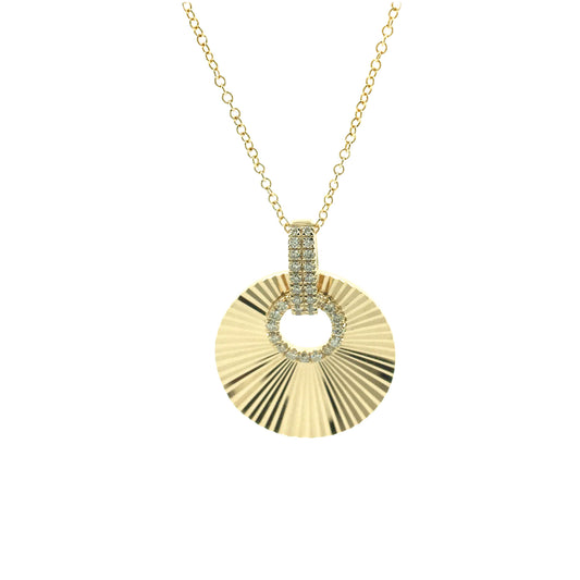 14K Gold Fluted Sunburst Diamond Pendant Necklace – 1/10 CTW, 18 Inch Chain