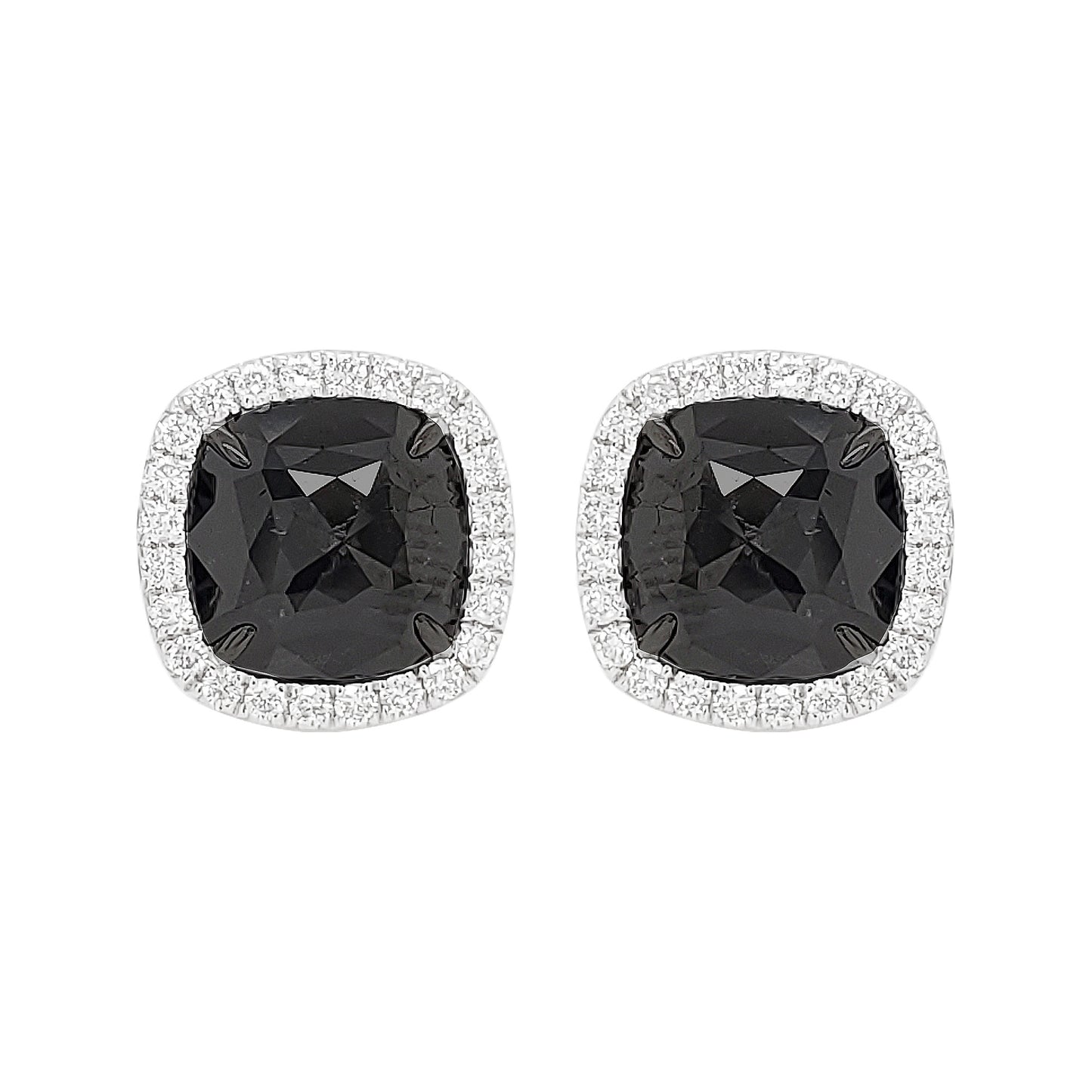3.60 CTW Black Diamond Halo Stud Earrings: 14K White Gold