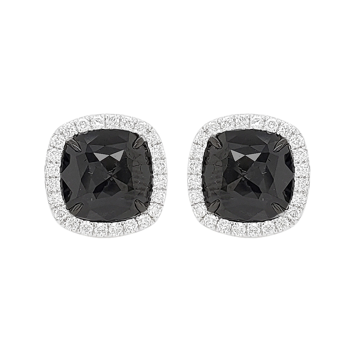 3.60 CTW Black Diamond Halo Stud Earrings: 14K White Gold