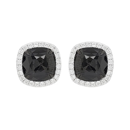 3.60 CTW Black Diamond Halo Stud Earrings: 14K White Gold