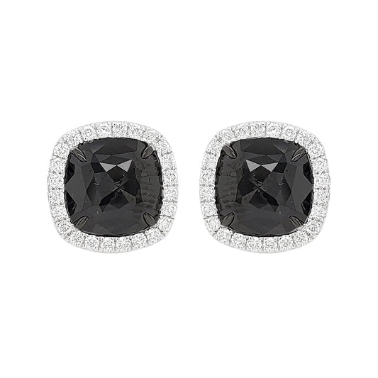 3.60 CTW Black Diamond Halo Stud Earrings: 14K White Gold
