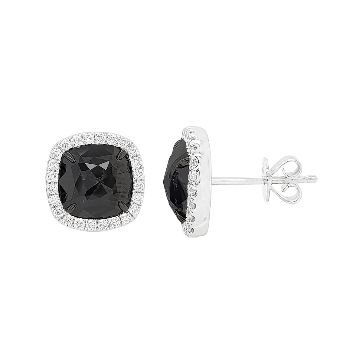 3.60 CTW Black Diamond Halo Stud Earrings: 14K White Gold