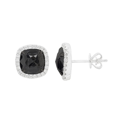 3.60 CTW Black Diamond Halo Stud Earrings: 14K White Gold