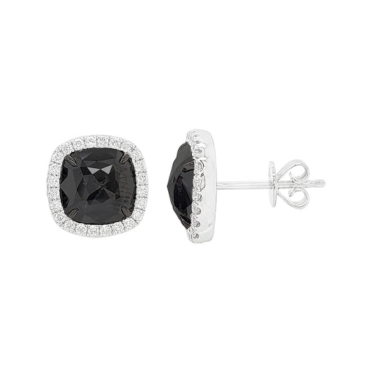 3.60 CTW Black Diamond Halo Stud Earrings: 14K White Gold