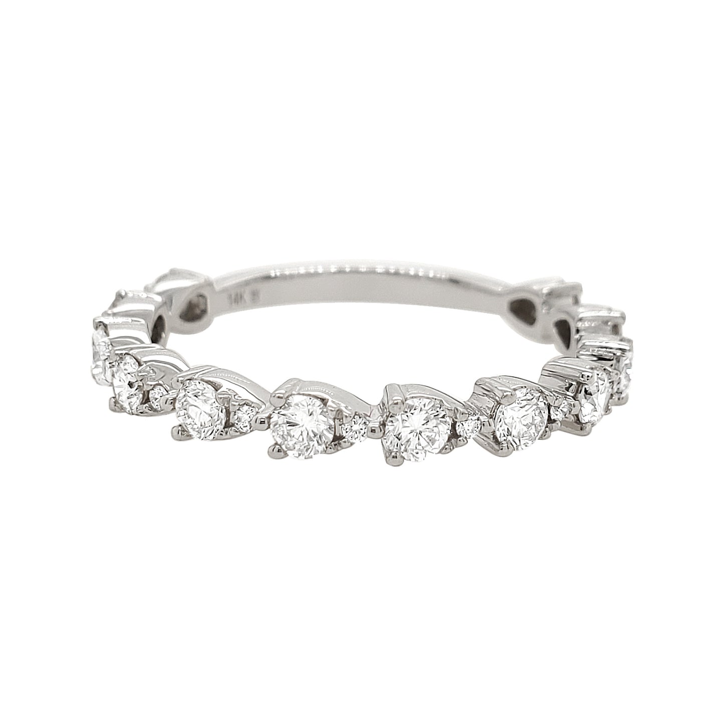 14K White Gold Diamond Wedding Band, Scalloped Stackable Ring