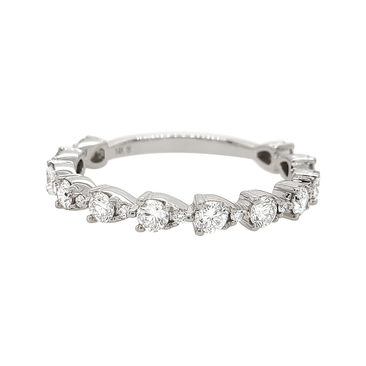 14K White Gold Diamond Wedding Band, Scalloped Stackable Ring