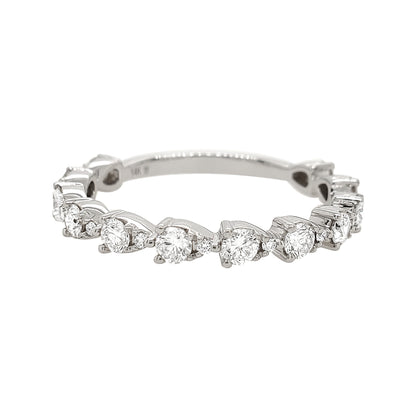 14K White Gold Diamond Wedding Band, Scalloped Stackable Ring