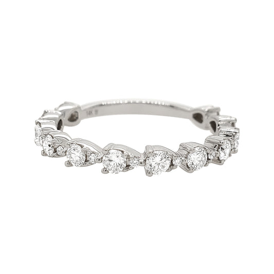 14K White Gold Diamond Wedding Band, Scalloped Stackable Ring