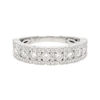 14k White Gold Diamond Wedding Band, 0.90 CTW Triple Row Anniversary Ring