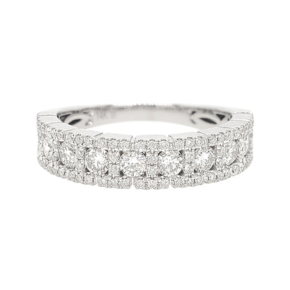 14k White Gold Diamond Wedding Band, 0.90 CTW Triple Row Anniversary Ring
